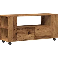 vidaXL Tv-meubel met wielen 102x34,5x43 cm bewerkt hout oud hout