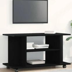 vidaXL TV-meubel met wielen Zwarte eik 80x40x45 cm Engineered Wood
