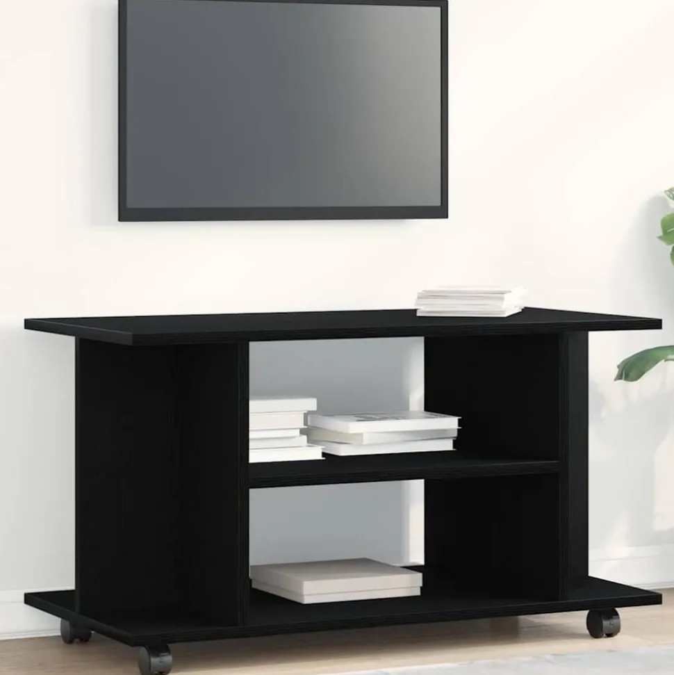 vidaXL TV-meubel met wielen Zwarte eik 80x40x45 cm Engineered Wood
