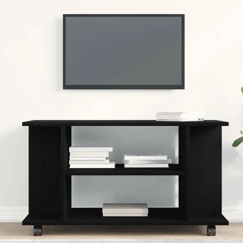 vidaXL TV-meubel met wielen Zwarte eik 80x40x45 cm Engineered Wood