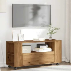 vidaXL Tv-meubel met wielen 102x34,5x43 cm hout artisanaal eiken