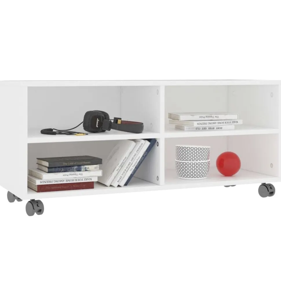 vidaXL Tv-meubel met wieltjes 90x35x35 cm bewerkt hout wit