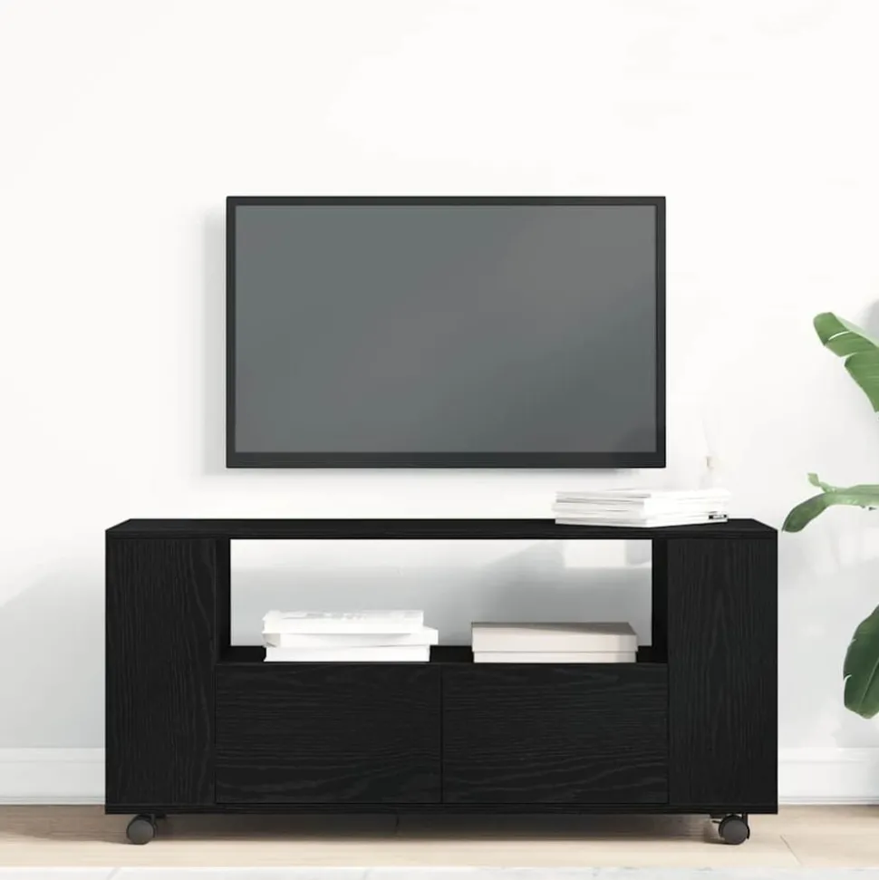 vidaXL Tv-meubel wielen 102x34,5x43 cm spaanplaat zwart eikenkleurig