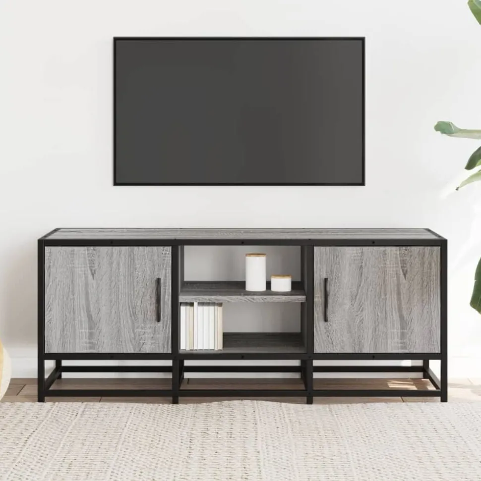 vidaXL Tv-meubel 100x35x41 cm bewerkt hout metaal grijs sonoma eiken
