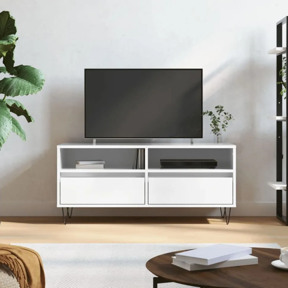 vidaXL Tv-meubel 100x34,5x44,5 cm bewerkt hout hoogglans wit
