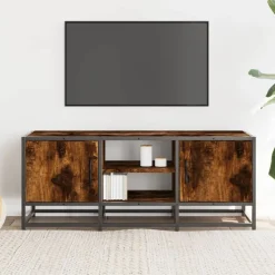 vidaXL Tv-meubel 100x35x41 cm bewerkt hout metaal gerookt eikenkleurig