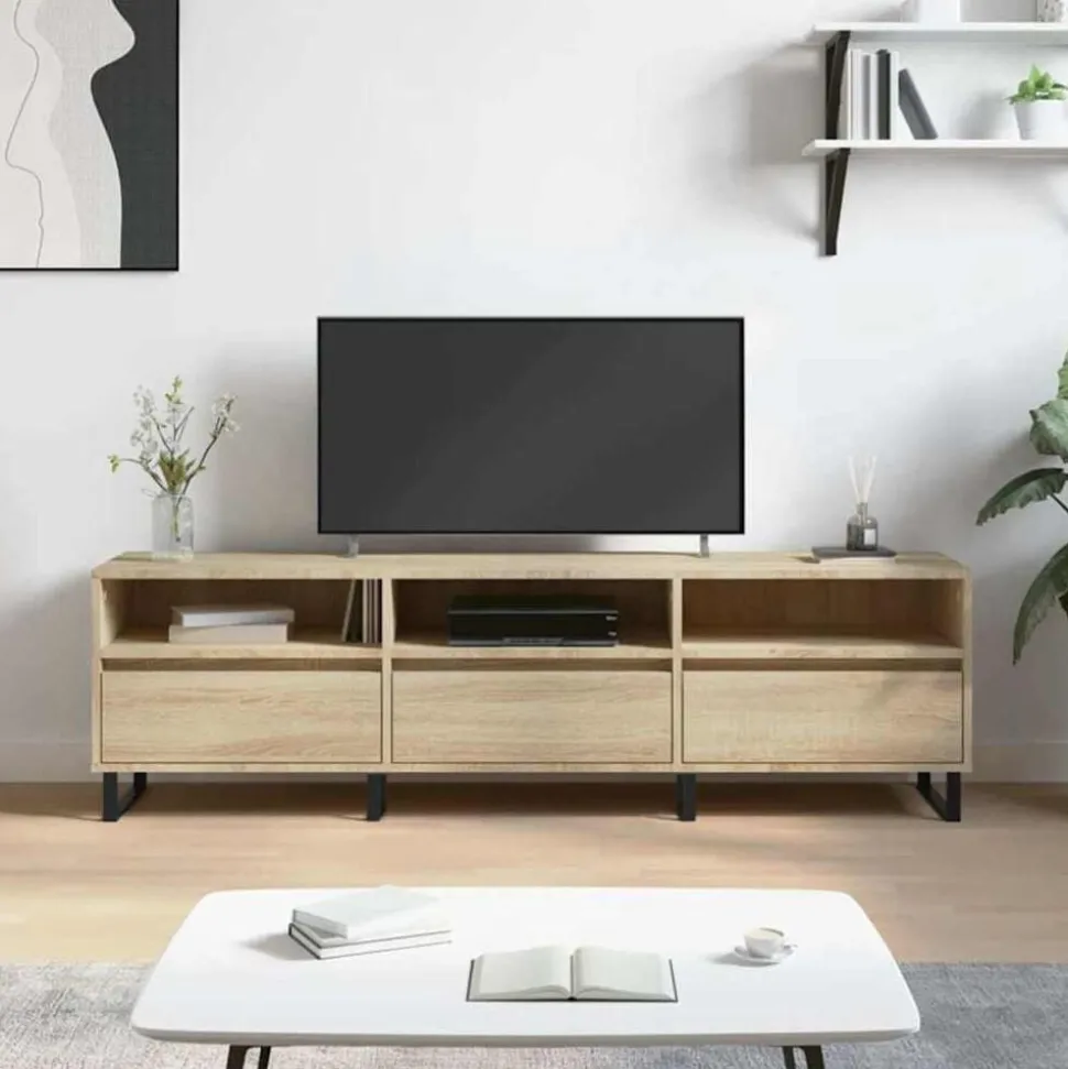 vidaXL Tv-meubel 150x30x44,5 cm bewerkt hout sonoma eikenkleurig