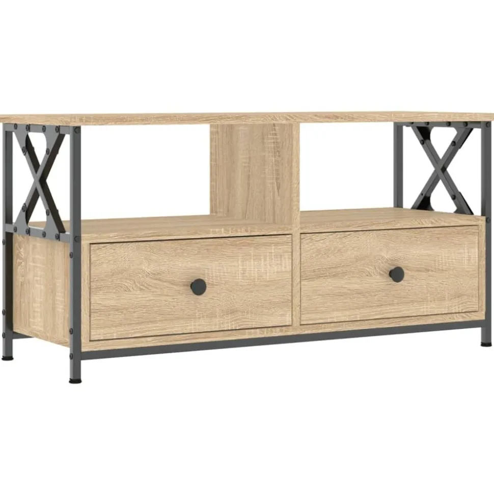 vidaXL Tv-meubel 90x33x45 cm bewerkt hout en ijzer sonoma eikenkleur