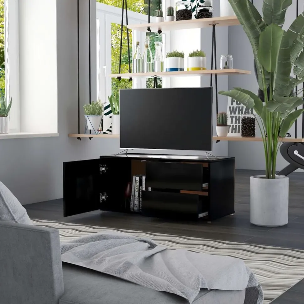 vidaXL Tv-meubel 80x34x36 cm bewerkt hout zwart