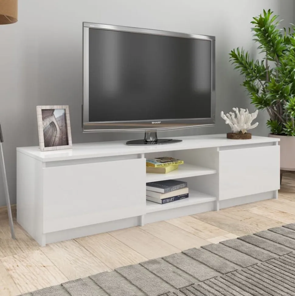 vidaXL Tv-meubel 140x40x35,5 cm bewerkt hout hoogglans wit