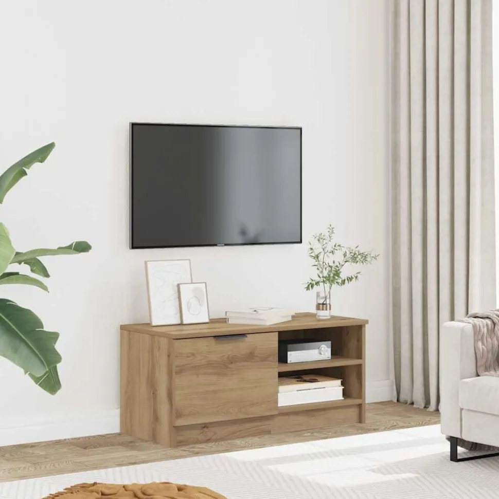 vidaXL Tv-meubel 80x35x36,5 cm bewerkt hout artisanaal eikenkleur