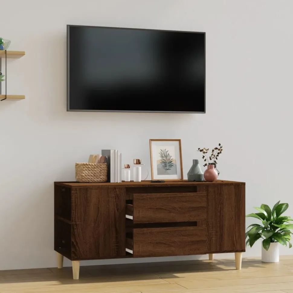 vidaXL Tv-meubel 102x44,5x50 cm bewerkt hout bruin eikenkleur