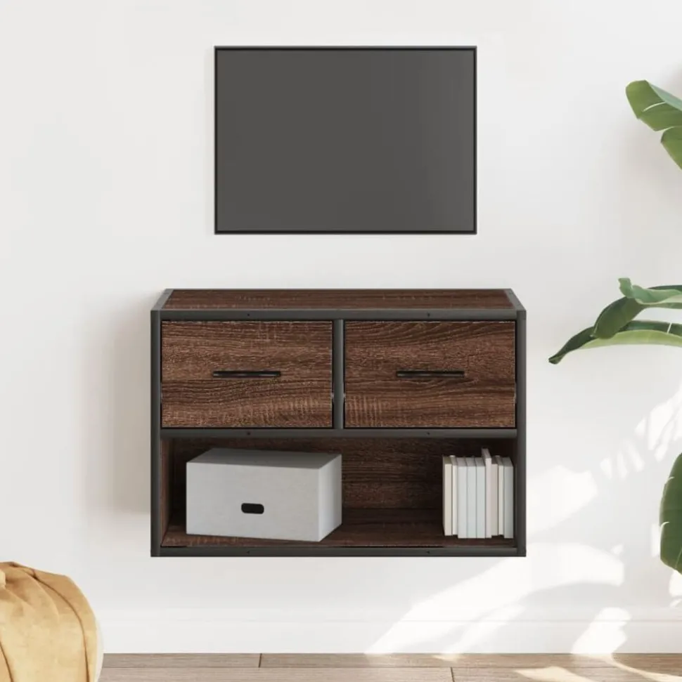 vidaXL Tv-meubel 60x31x39,5 cm bewerkt hout metaal bruin eikenkleurig
