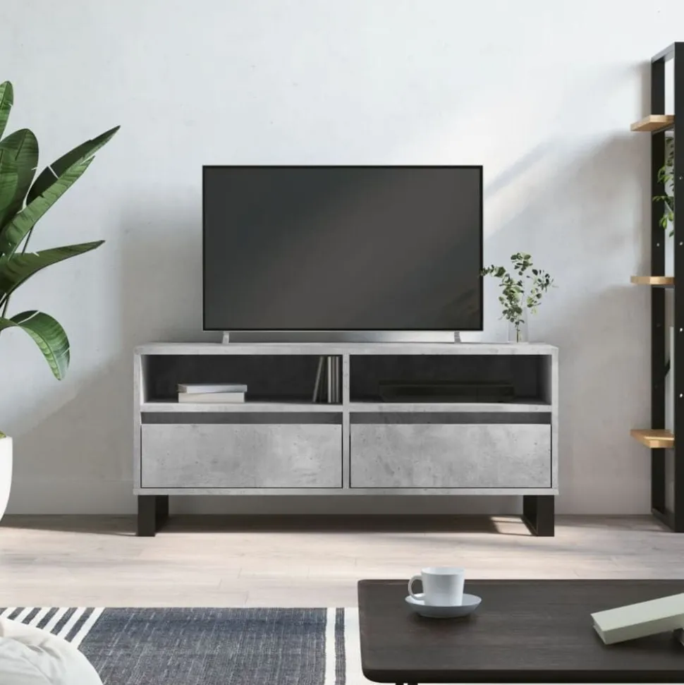vidaXL Tv-meubel 100x34,5x44,5 cm bewerkt hout betongrijs