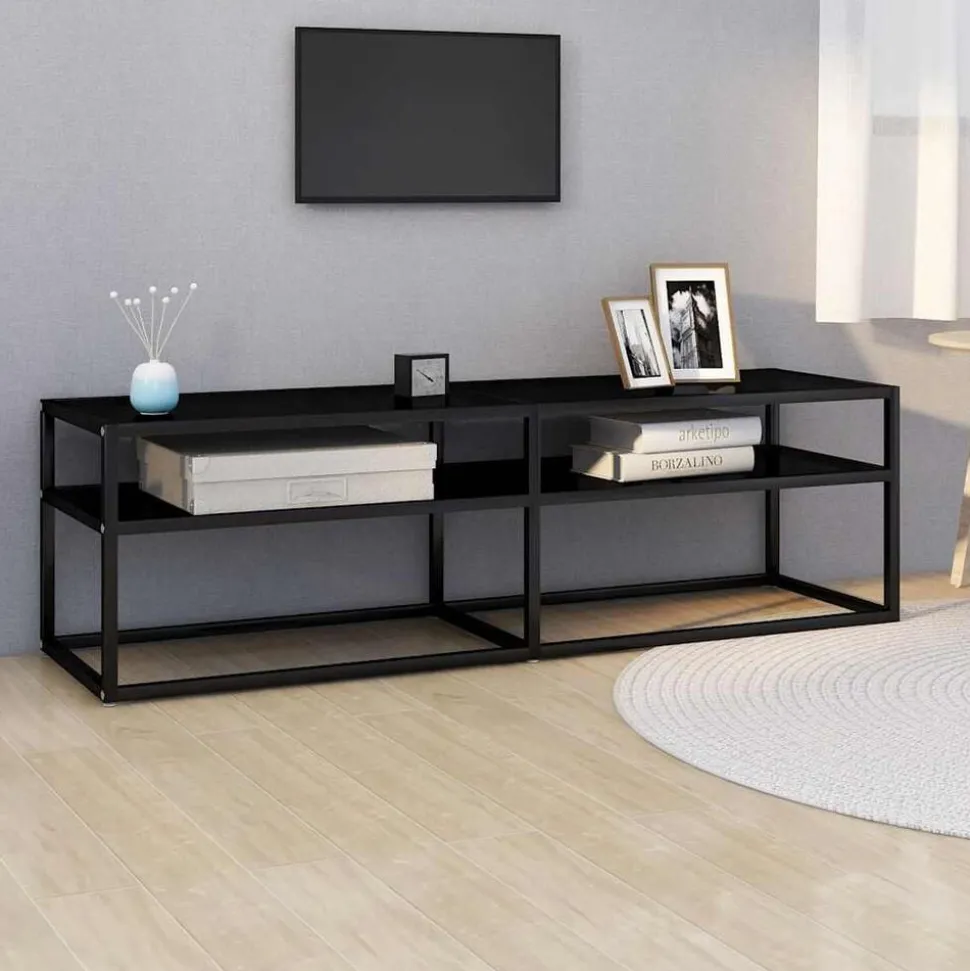 vidaXL Tv-meubel 140x40x40,5 cm gehard glas zwart