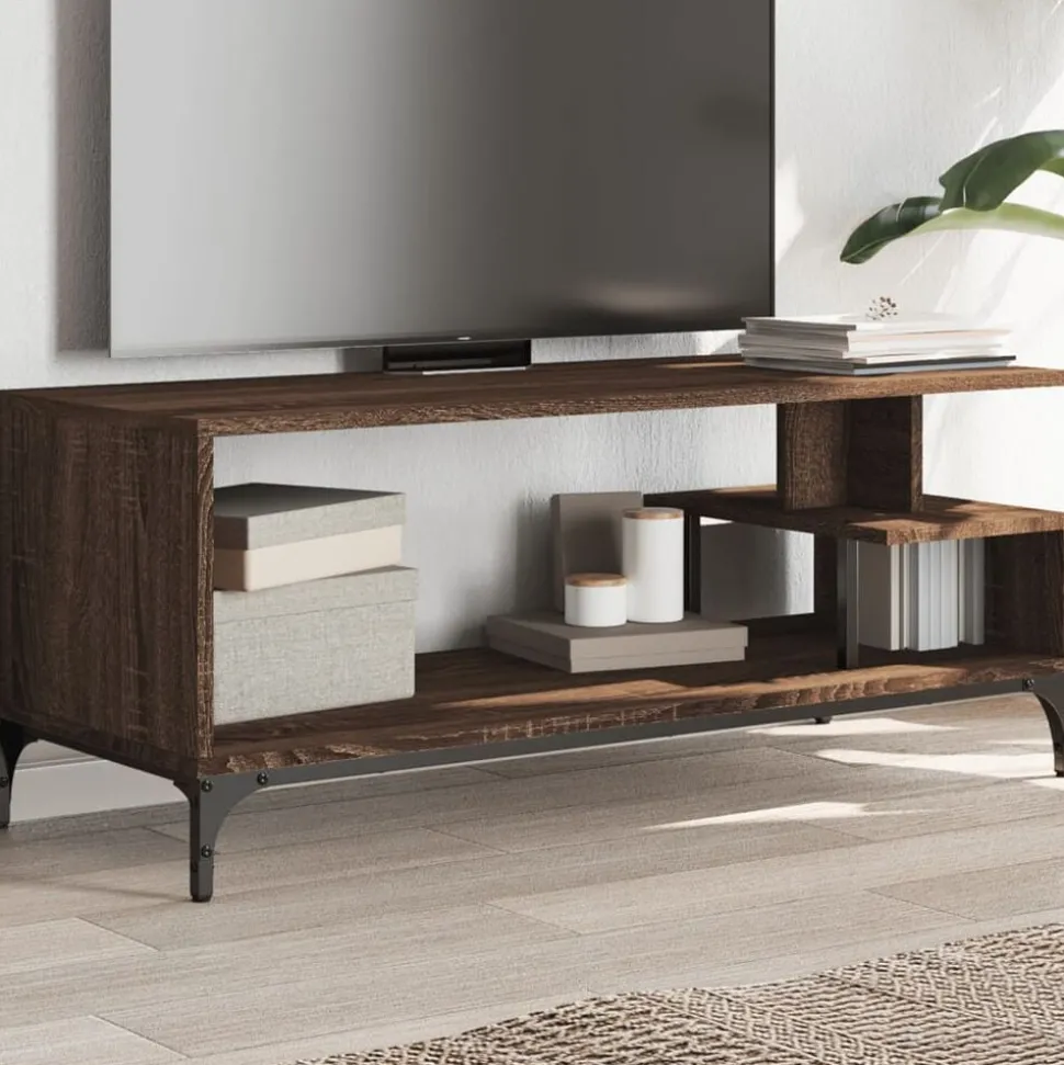 vidaXL Tv-meubel 102x40x41 cm hout en gepoedercoat staal bruineiken