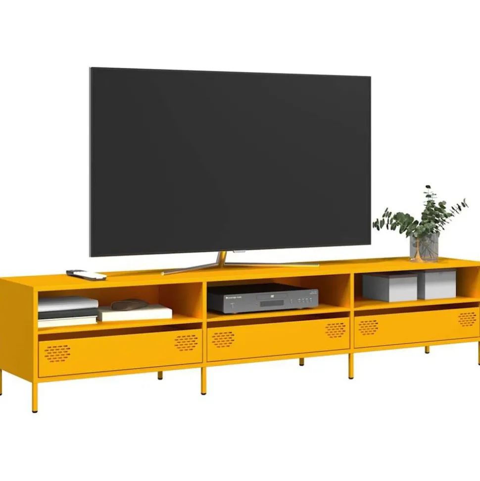 vidaXL Tv-meubel 202x39x43,5 cm koudgewalst staal mosterdgeel