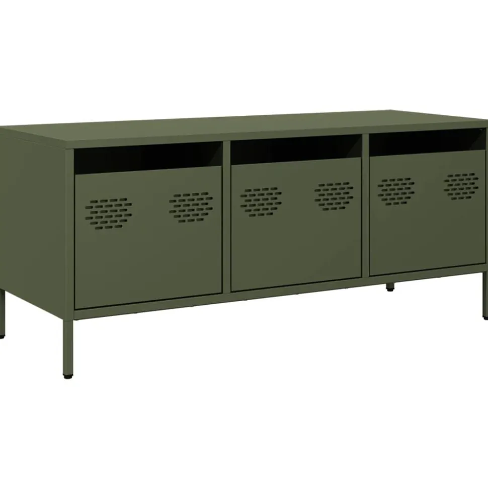 vidaXL Tv-meubel 101,5x39x43,5 cm koudgewalst staal olijfgroen