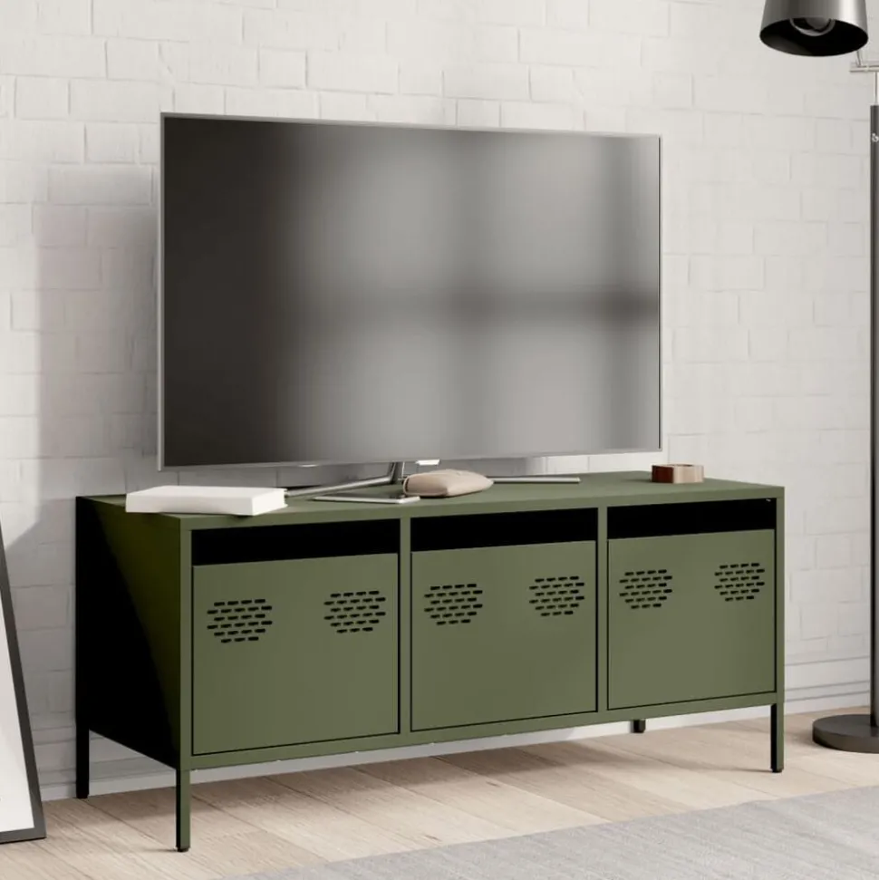 vidaXL Tv-meubel 101,5x39x43,5 cm koudgewalst staal olijfgroen