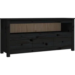 vidaXL Tv-meubel 114x35x52 cm massief grenenhout zwart