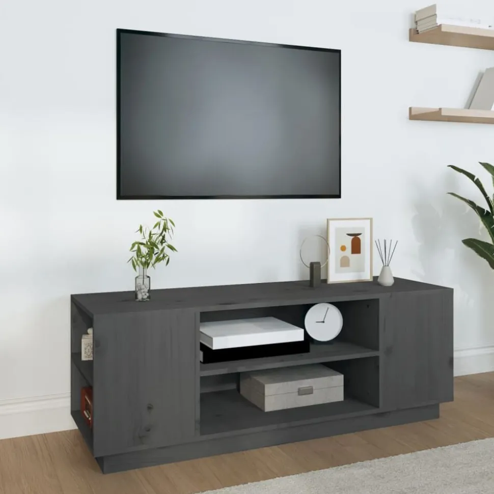vidaXL Tv-meubel 110x35x40,5 cm massief grenenhout grijs
