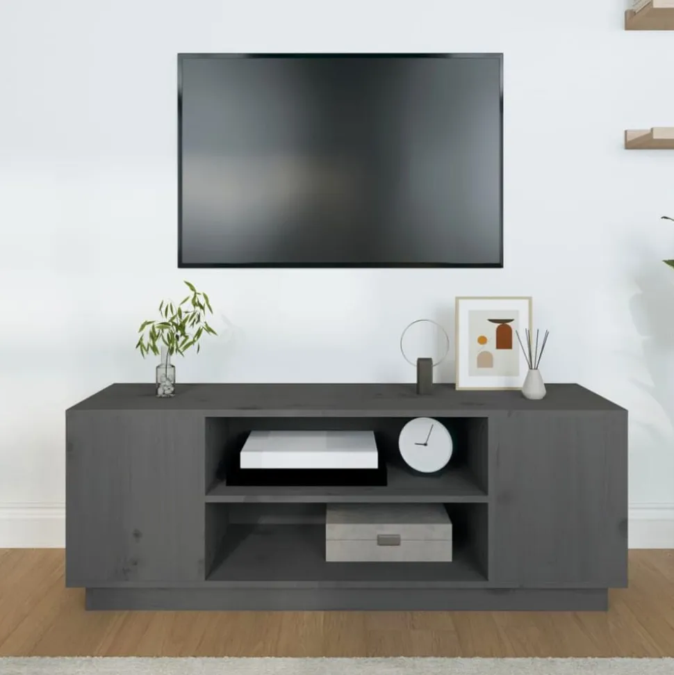 vidaXL Tv-meubel 110x35x40,5 cm massief grenenhout grijs