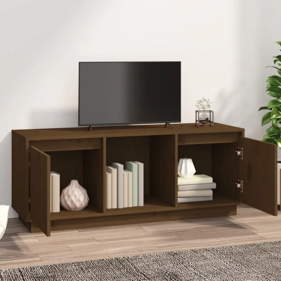 vidaXL Tv-meubel 110,5x35x44 cm massief grenenhout honingbruin