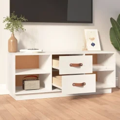 vidaXL Tv-meubel 100x34x40 cm massief grenenhout wit