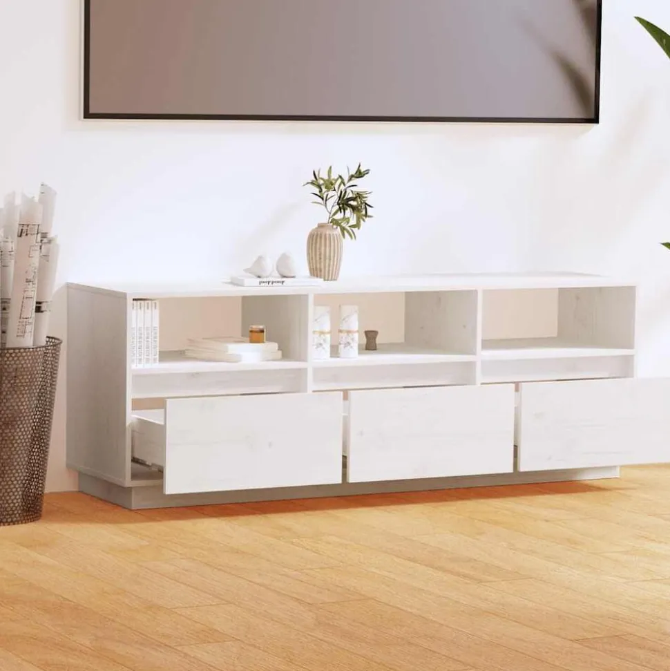 vidaXL Tv-meubel 140x37x50 cm massief grenenhout wit