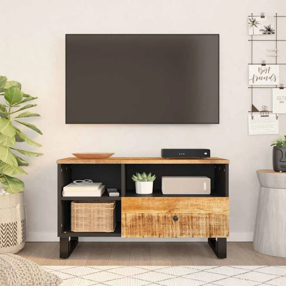vidaXL Tv-meubel 80x33x46 cm massief mangohout en bewerkt hout