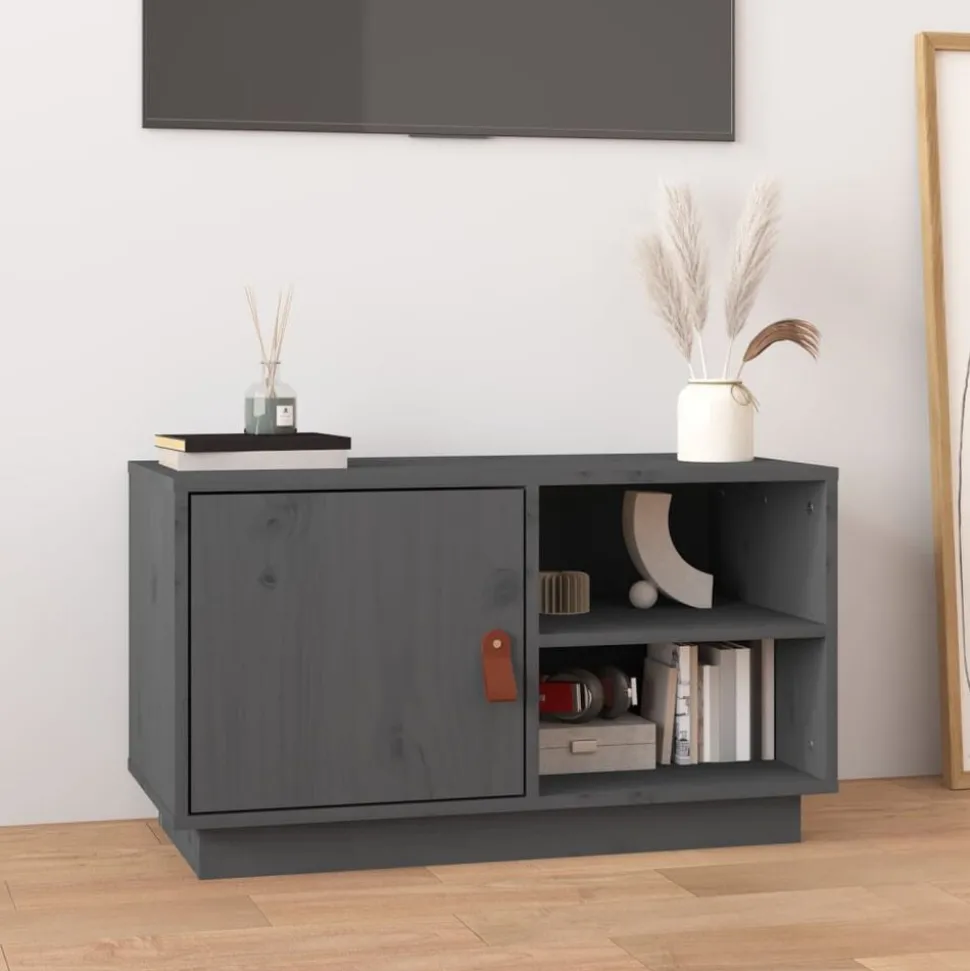 vidaXL Tv-meubel 70x34x40 cm massief grenenhout grijs