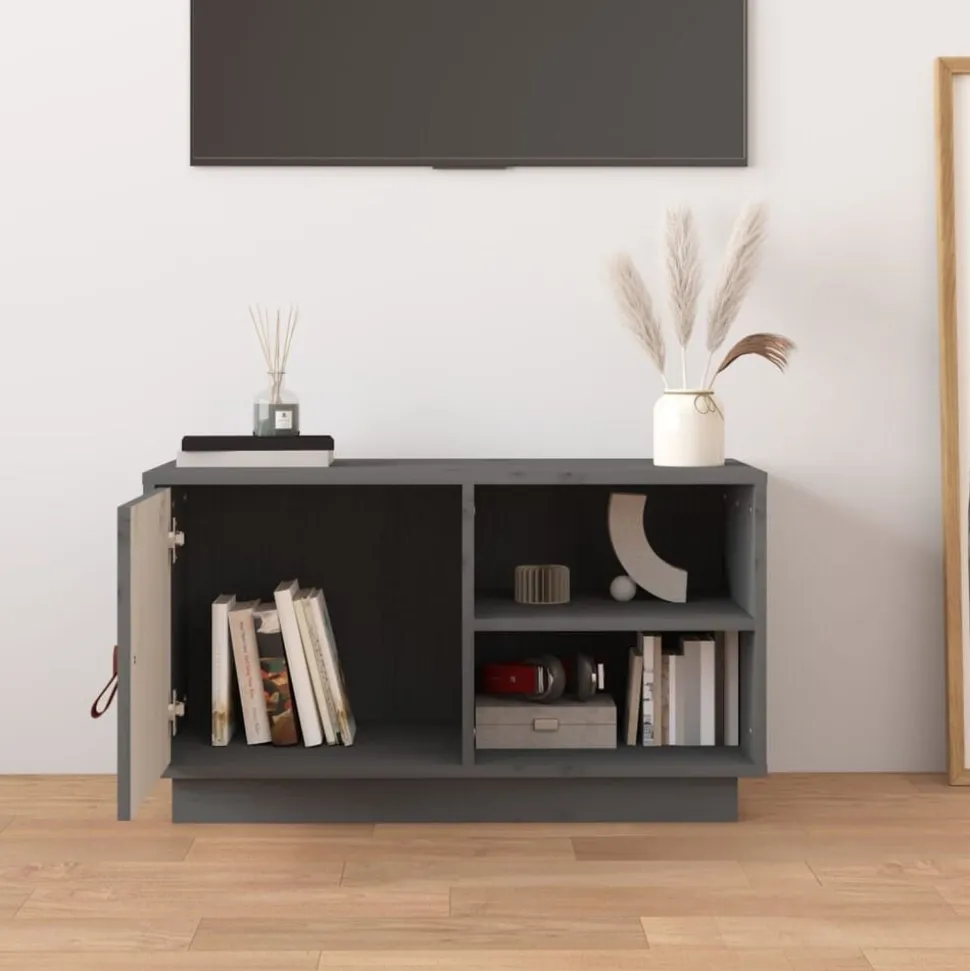 vidaXL Tv-meubel 70x34x40 cm massief grenenhout grijs