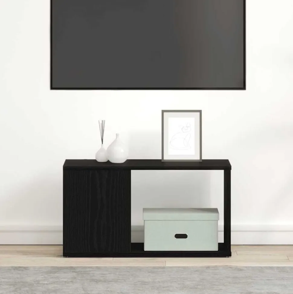 vidaXL Tv-meubel 60x24x32 cm spaanplaat zwart eikenkleurig