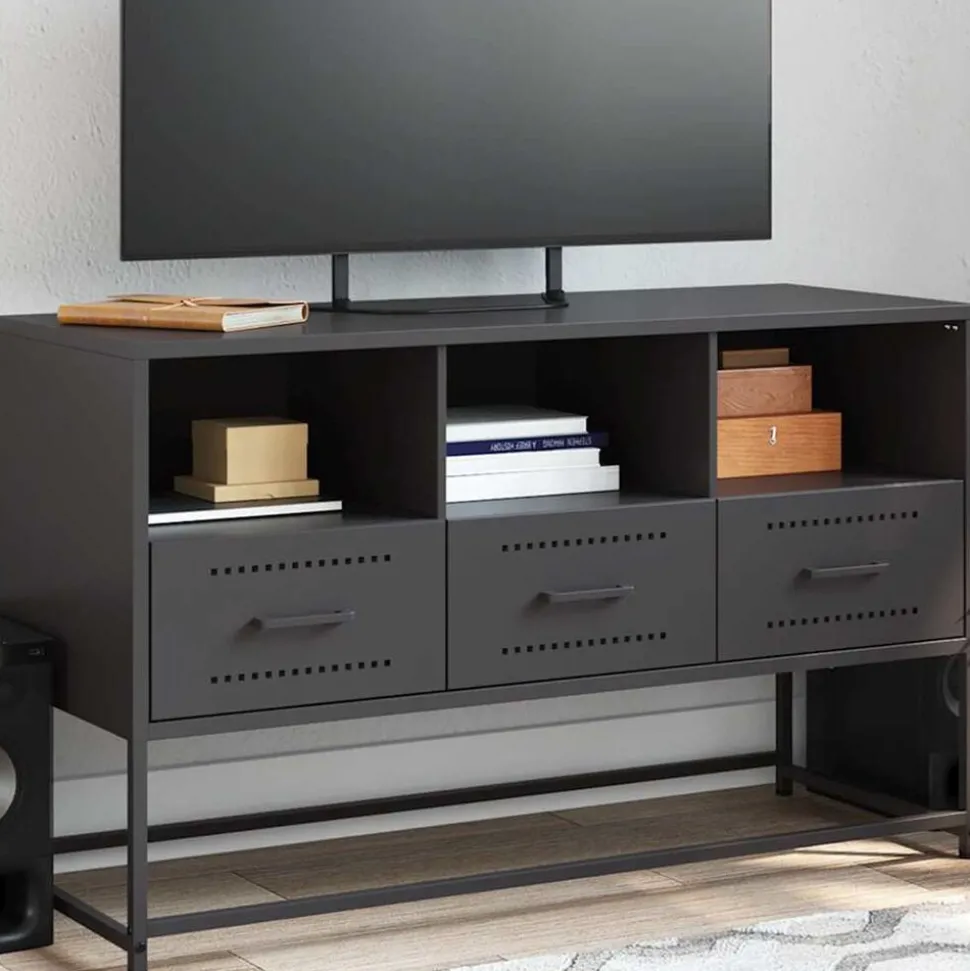 vidaXL Tv-meubel 100,5x39x60,5 cm staal zwart