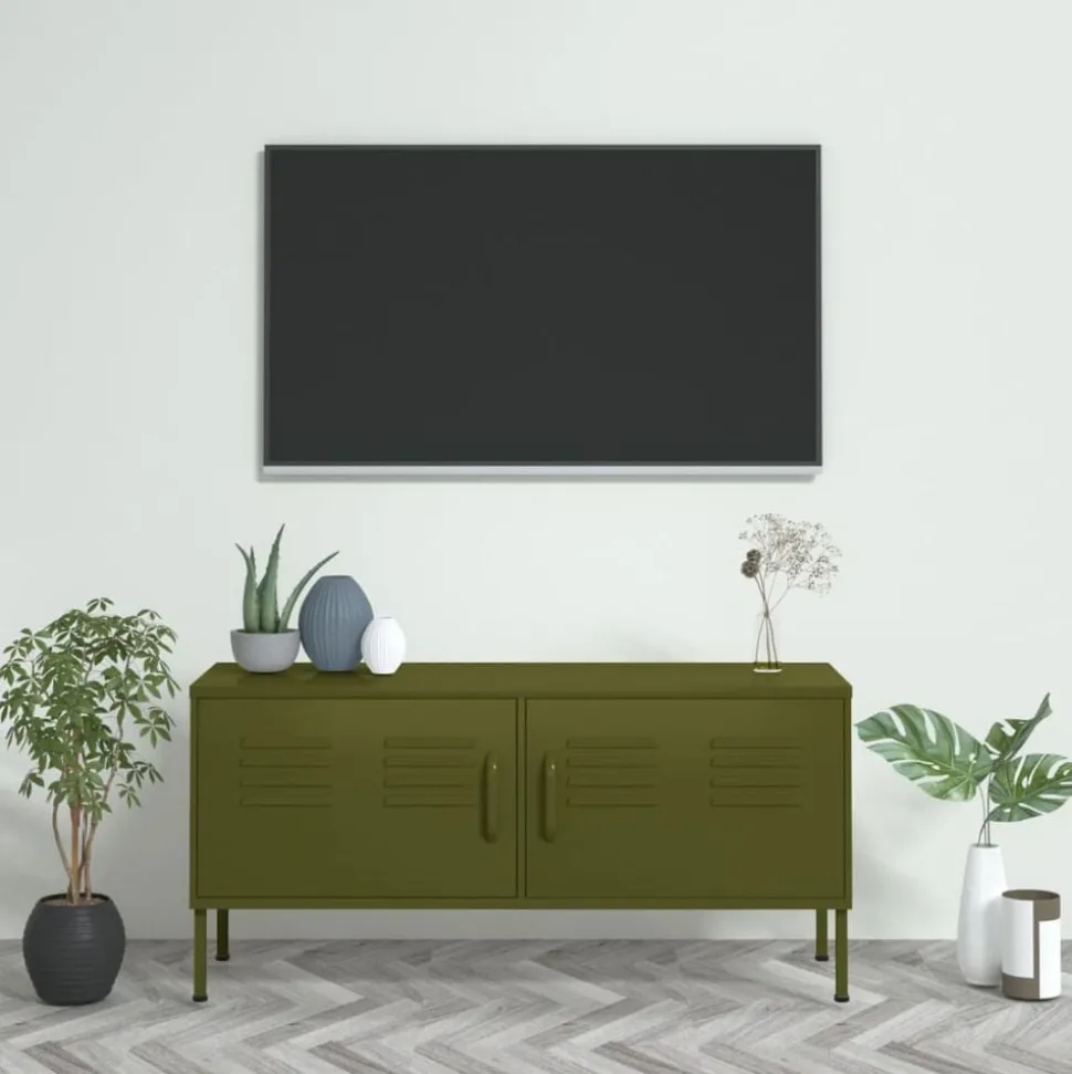 vidaXL Tv-meubel 105x35x50 cm staal olijfgroen