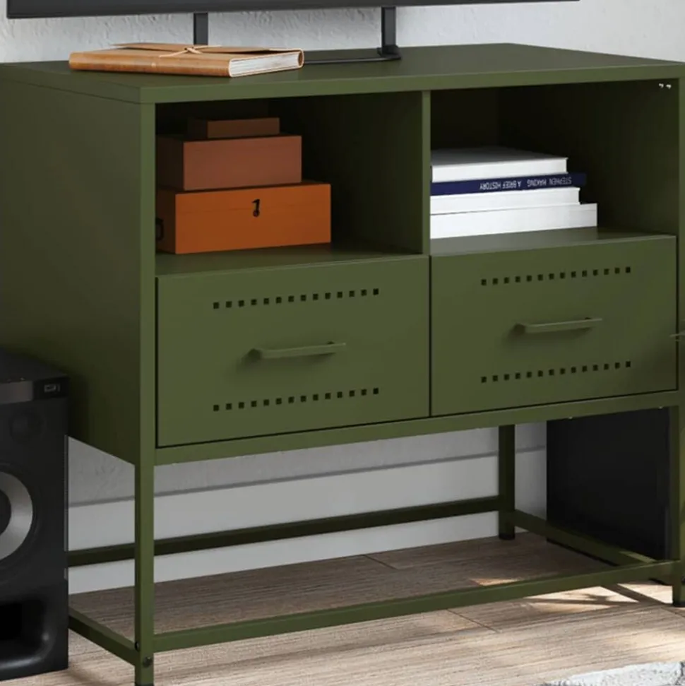 vidaXL Tv-meubel 68x39x60,5 cm staal olijfgroen