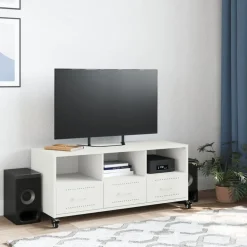vidaXL Tv-meubel 100,5x39x43,5 cm staal wit