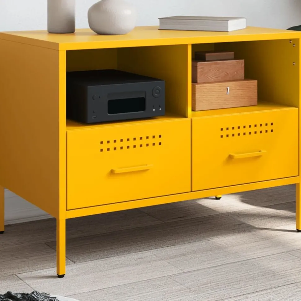vidaXL Tv-meubel 68x39x50,5 cm staal mosterdgeel