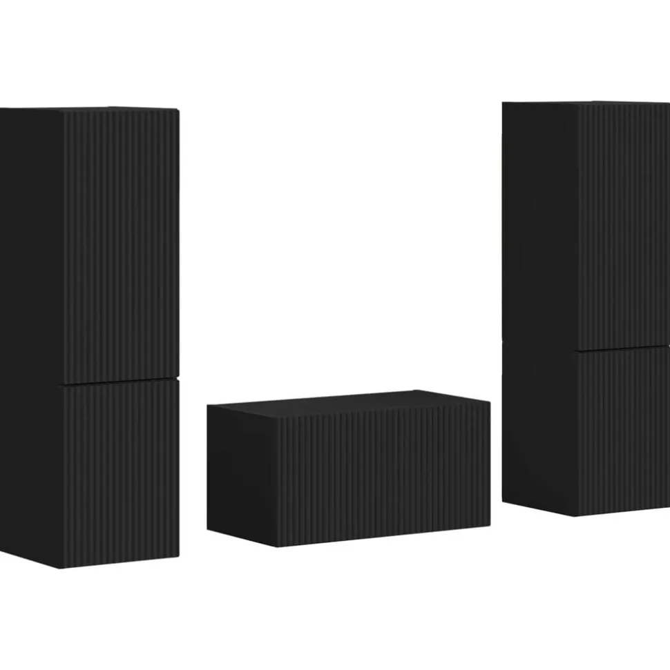 vidaXL Tv-meubelset 5 pcs Zwart Bewerkt hout
