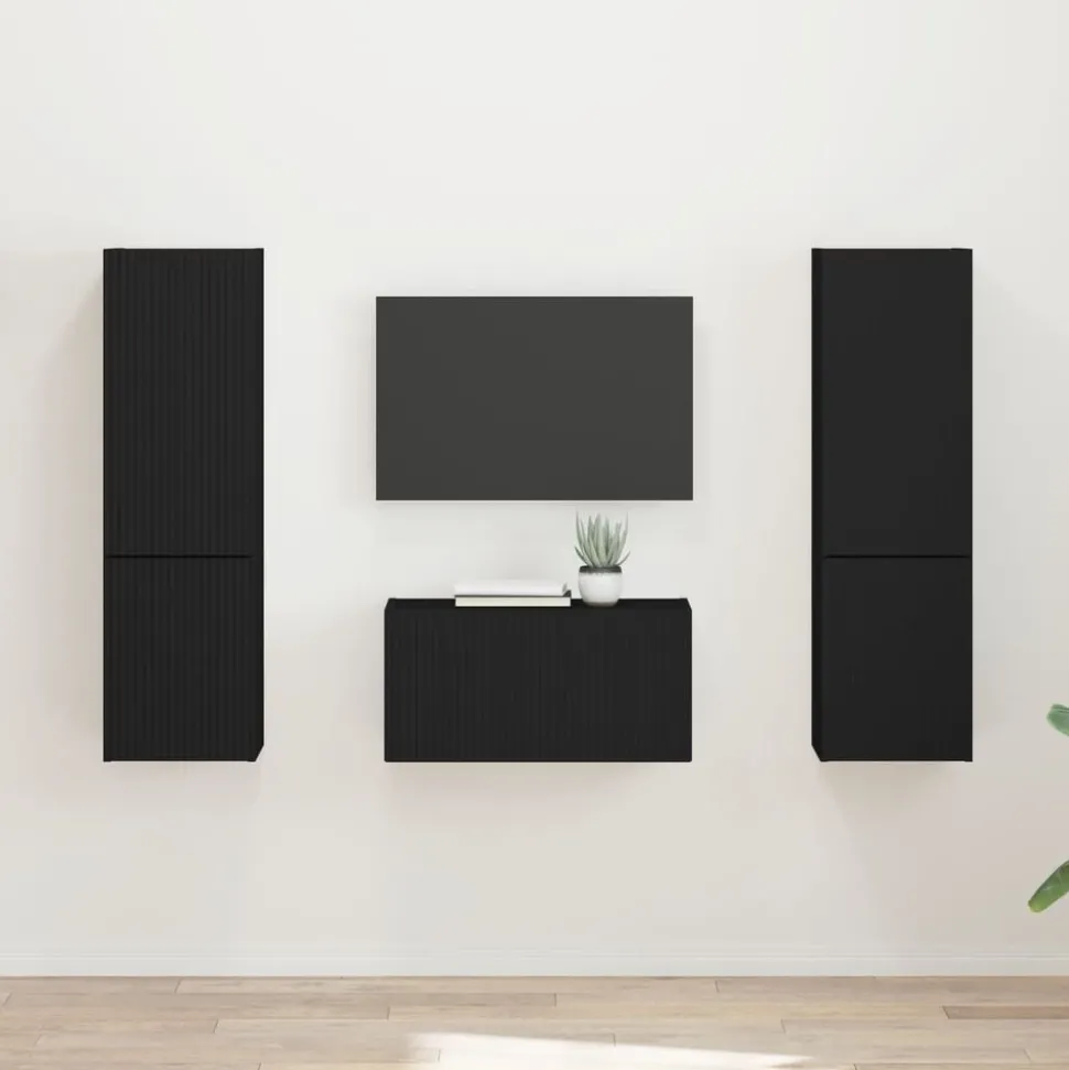 vidaXL Tv-meubelset 5 pcs Zwart Bewerkt hout