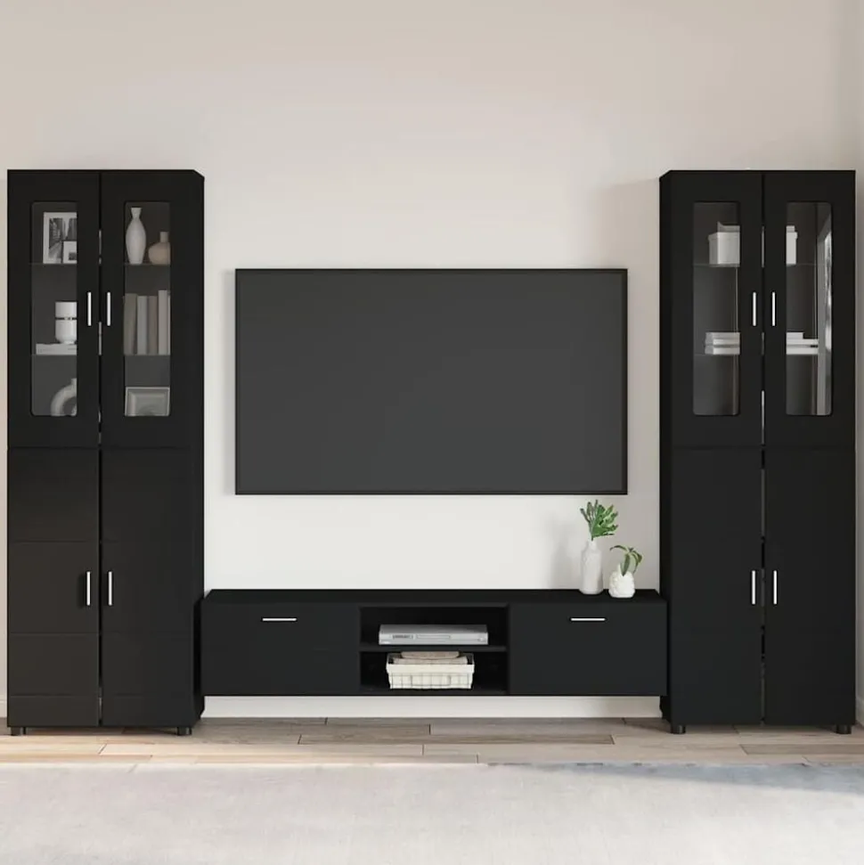 vidaXL Tv-meubelset met lade met plank FLORIN 3 pcs Zwart Bewerkt hout