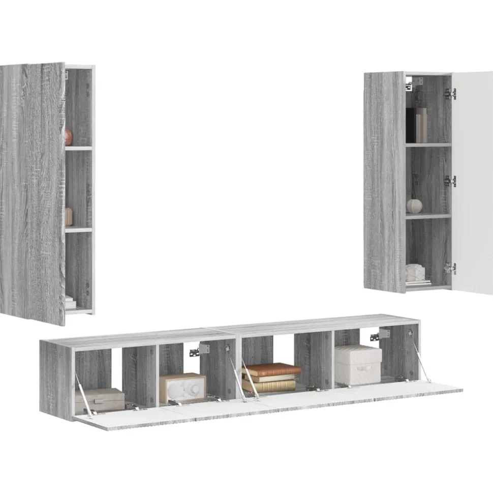 vidaXL Tv-meubelset Wandgemonteerd 3 pcs Grijs Sonoma Bewerkt hout