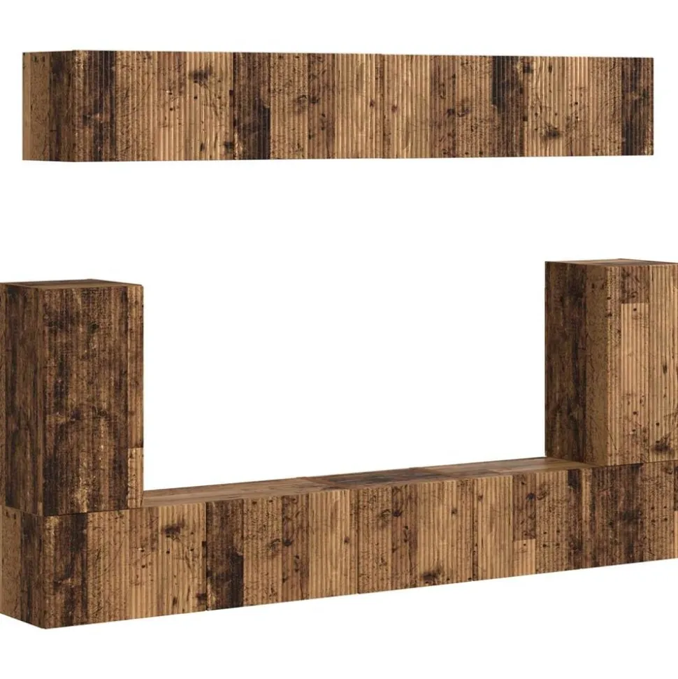 vidaXL Tv-meubelset Wandgemonteerd 5 pcs Oudhout Bewerkt hout