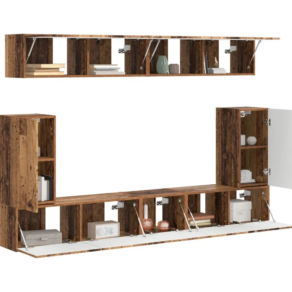 vidaXL Tv-meubelset Wandgemonteerd 5 pcs Oudhout Bewerkt hout
