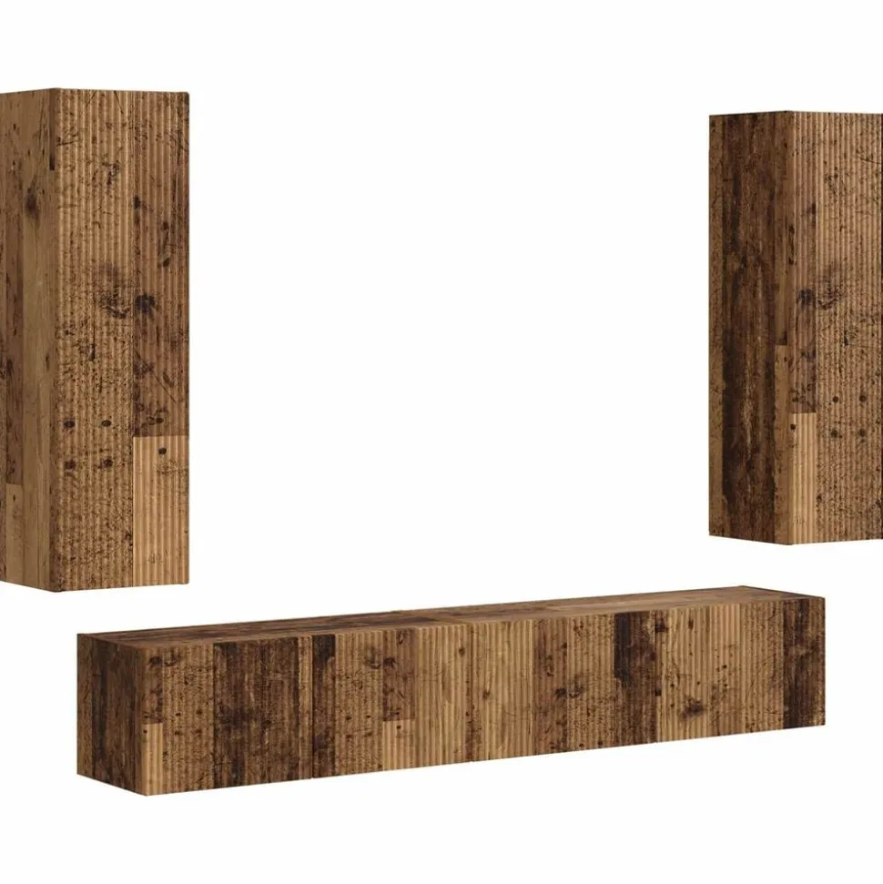 vidaXL Tv-meubelset Wandgemonteerd 3 pcs Oudhout Bewerkt hout