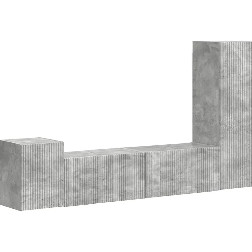 vidaXL Tv-meubelset Wandgemonteerd 4 pcs Beton Grijs Bewerkt hout