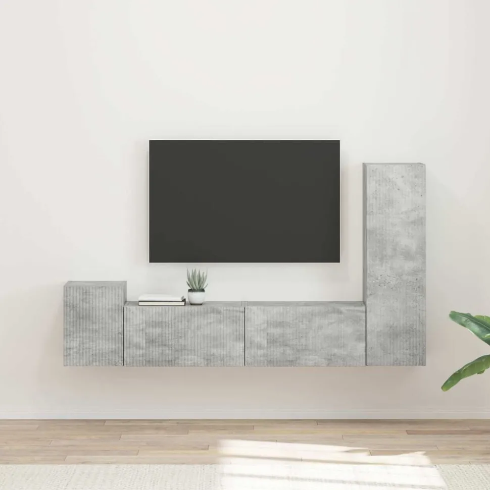 vidaXL Tv-meubelset Wandgemonteerd 4 pcs Beton Grijs Bewerkt hout