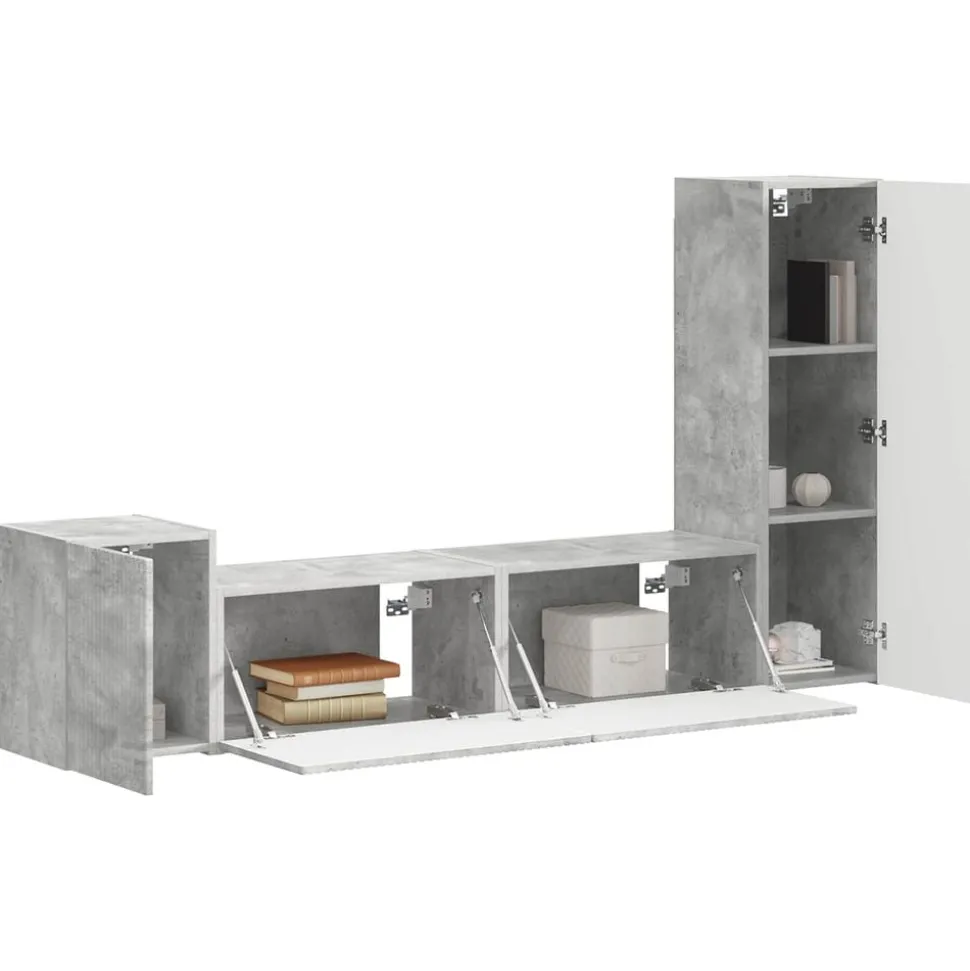 vidaXL Tv-meubelset Wandgemonteerd 4 pcs Beton Grijs Bewerkt hout