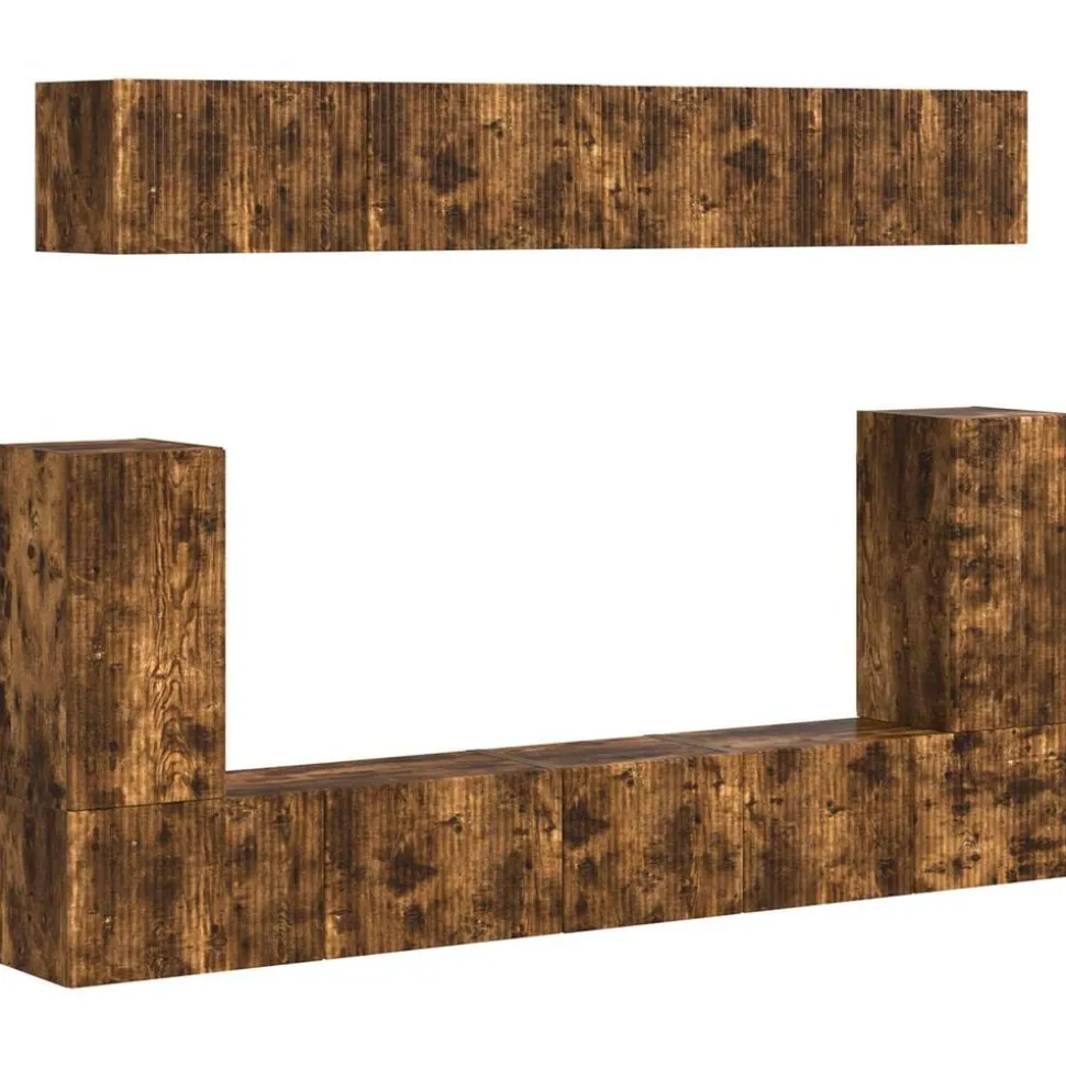 vidaXL Tv-meubelset Wandgemonteerd 5 pcs Gerookt eiken Bewerkt hout