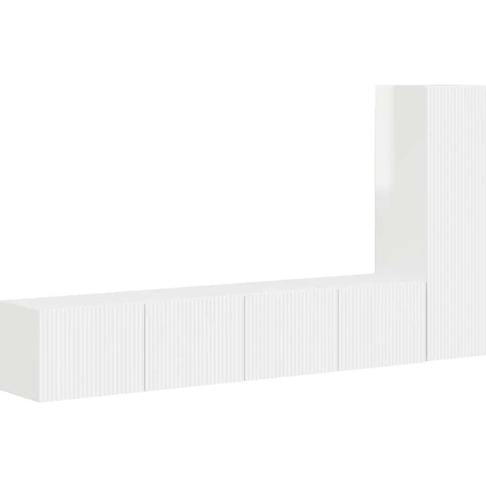 vidaXL Tv-meubelset Wandgemonteerd 3 pcs Hoogglans wit Bewerkt hout
